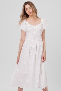 Rochie albă din bumbac cu flori 3D și broderie - Img 2