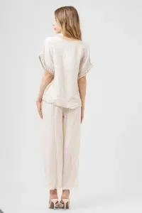 Tricou ivory din in cu bicicletă din paiete și mâneci crosetate - Img 3