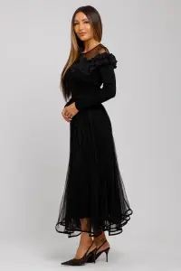 Bluză neagră din tricot cu tul și volănașe - Img 4