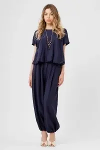 Compleu bleumarin cu top lejer și pantaloni harem