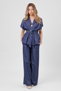 Compleu din denim bleumarin cu cordon și pantaloni largi