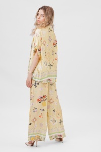 Compleu floral galben din viscoză format din cămașă și pantaloni palazzo - Img 3