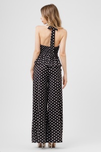 Compleu negru cu buline, top halter și pantaloni largi - Img 3