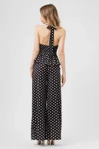 Compleu negru cu buline, top halter și pantaloni largi - Img 3