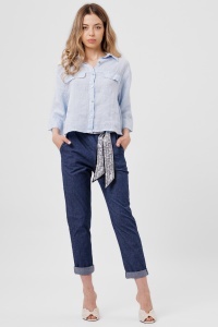 Pantaloni bleumarin din denim cu eșarfă - Img 2