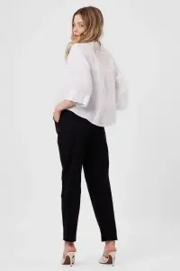 Pantaloni negri cu croială conică și curea din chingă - Img 4