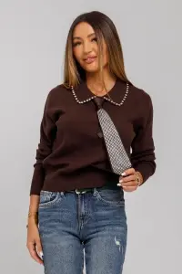 Pulover mov prună din viscoză cu guler accesorizat și cravată detașabilă
