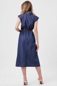 Rochie din denim bleumarin cu broșe decorative - Img 3