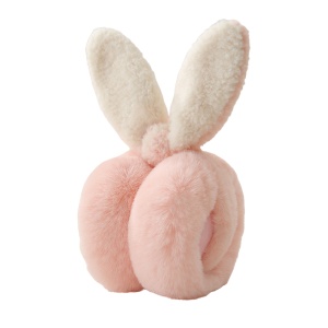 Acoperitori pentru urechi, protectie impotriva frigului, model casti pufoase cu urechi lungi de iepuras, pliabile, tematica happy bunny, marime universala, roz deschis