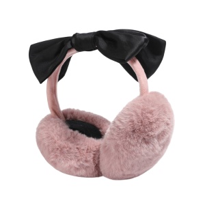 Acoperitori pentru urechi, protectie impotriva frigului, model casti dama cu funda eleganta supradimensionata, tematica fashion winter, marime universala, roz inchis