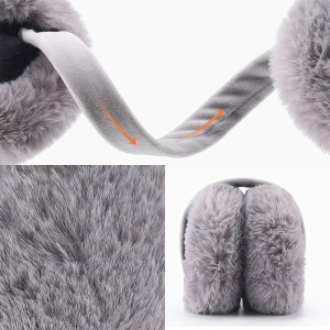 Acoperitori pentru urechi, protectie impotriva frigului, model casti dama clasice, calduroase si pufoase, pliabile, tematica fluffy winter, marime universala, gri - Img 3