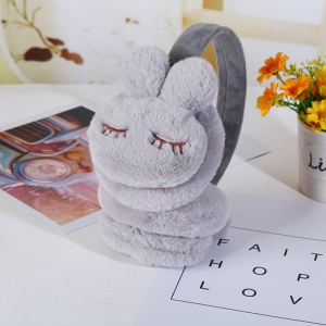 Acoperitori pentru urechi, protectie impotriva frigului, model casti pentru copii, tematica sleepy bunny, marime universala, gri - Img 2