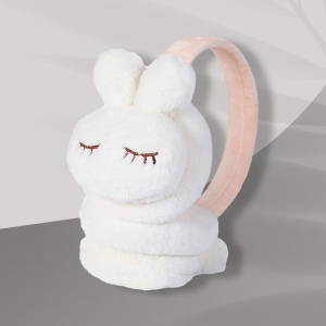 Acoperitori pentru urechi, protectie impotriva frigului, model casti pentru copii, tematica sleepy bunny, marime universala, albe - Img 3