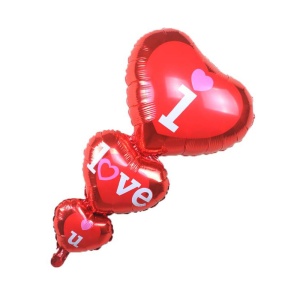 Balon 3 inimi „I Love You“ iubire, decor indragostiti, 98 cm, rosu