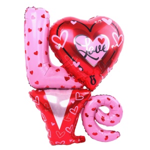 Balon iubire, decor inima si scris „Love“, rosu