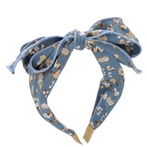 Bentita de par, model cu funda voluminoasa, imprimeu floral, tematica I love flowers, marime universala, albastra