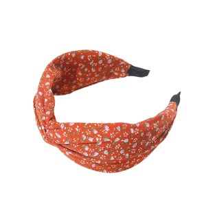 Bentita pentru par cu nod, model clasic elegant, cu imprimeu floral, marime universala, portocalie - Img 2