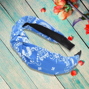 Bentita pentru par cu nod, model elegant cu insemne tribale, imprimeu grafic, marime universala, albastru - Img 3