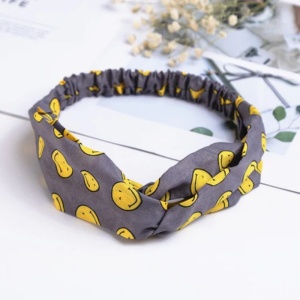 Bentita pentru par elastica, model jucaus, gri cu imprimeu smiley face, marime standard - Img 3