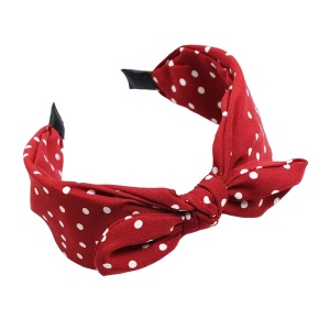 Bentita pentru par, model feminin, cu imprimeu buline chic si detaliu fundita, marime universala, rosu inchis