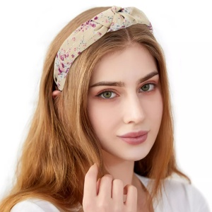 Bentita pentru par, model nod de cravata imprimeu floral, bej, marime standard - Img 3