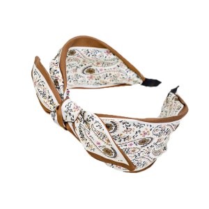 Bentita pentru par, model versatil si elegant cu funda, imprimeu floral, tematica fashion style, marime universala, alba