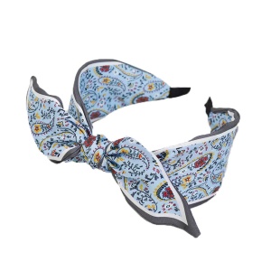 Bentita pentru par, model versatil si elegant cu funda, imprimeu floral, tematica fashion style, marime universala, albastra