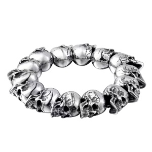 Bratara army of the dead, cu accesorii capete de schelet, elastica, unisex, argintie,