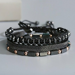 Bratara barbati, model punk, set 3 piese individuale, neagra, - Img 4