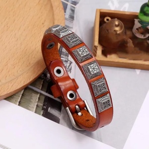 Bratara cu accesorii multiple, model retro, reglabila, tematica vintage style, unisex, maro deschis, - Img 4