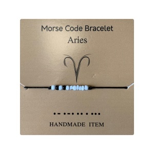 Bratara cu cod morse zodiac berbec, argintiu, creata manual, neagra, , unisex