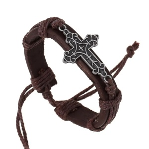 Bratara cu cruce, model ortodox, reglabila, unisex, maro,