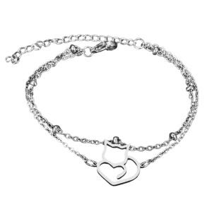 Bratara dama, dublata, model cat love, pandantiv pisica, cu accesorii bilute, argintie