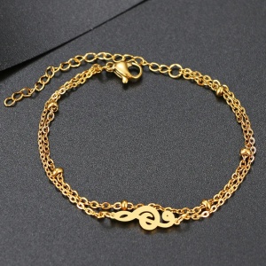 Bratara dama, dublata, model music, pandantiv cheia sol, cu accesorii bilute, reglabila, aurie - Img 3