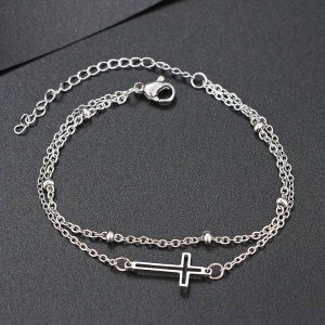 Bratara dama, dublata, model religios, pandantiv cruce, cu accesorii bilute, argintie - Img 4