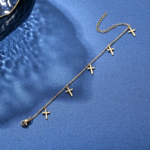 Bratara dama, model delicat minimalist cu pandantive multiple tip cruce, tematica God is love, reglabila, aurie - Img 4