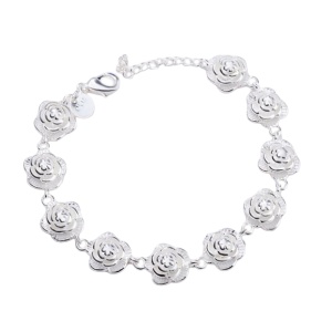 Bratara dama, model floral, accesorii multiple flori de trandafir, reglabila, argintie