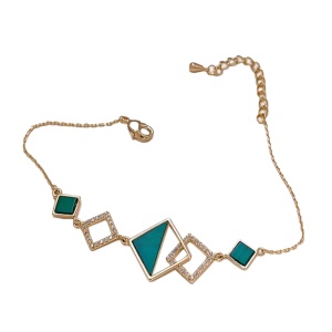 Bratara dama, model geometric cu cristale, aurie cu verde, reglabila