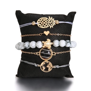 Bratara dama, set 5 bucati, model versatil, pandantive elegante multiple, tematica summer vibes, gri