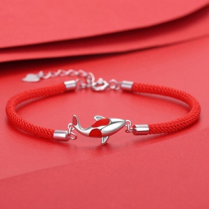 Bratara dama, sfoara, reglabila, model creativ, accesoriu peste koi norocos, rosie - Img 2