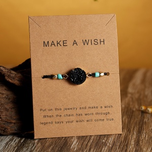 Bratara dama, sfoara, reglabila, model make a wish, accesoriu rotund, neagra - Img 2