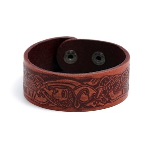 Bratara de piele ecologica, cu model imprimat istoric, tematica old fashion, unisex, maro deschis, - Img 2