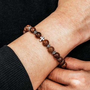 Bratara din lemn natural cu cruce, creata manual, , unisex - Img 3