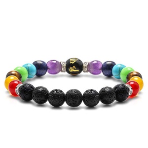Bratara energetica creata manual, din roca vulcanica , 7Chakras, pietre semipretioase, unisex, reglabila, budha