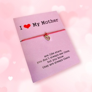 Bratara I Love My Mother, pandantiv inima argintiu, reglabile, din sfoara, rosu - Img 2