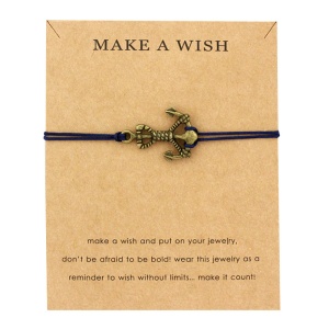 Bratara make a wish, tip sfoara, pandantiv ancora cu snur albastru royal, unisex