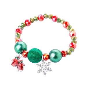 Bratara, model festiv si delicat, tematica Christmas is here, accesorii vesele, globuri, stea si manusi, elastica, unisex, verde