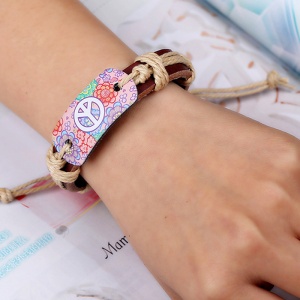 Bratara, model hippy peace, accesoriu colorat, reglabila, unisex, multicolor - Img 3