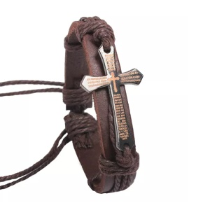 Bratara, model retro, accesoriu cruce, maro, dimensiune reglabila cu snur, unisex
