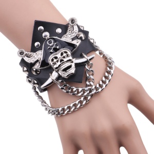 Bratara pirate king, model punk, tematica sea god, unisex, neagra, - Img 2